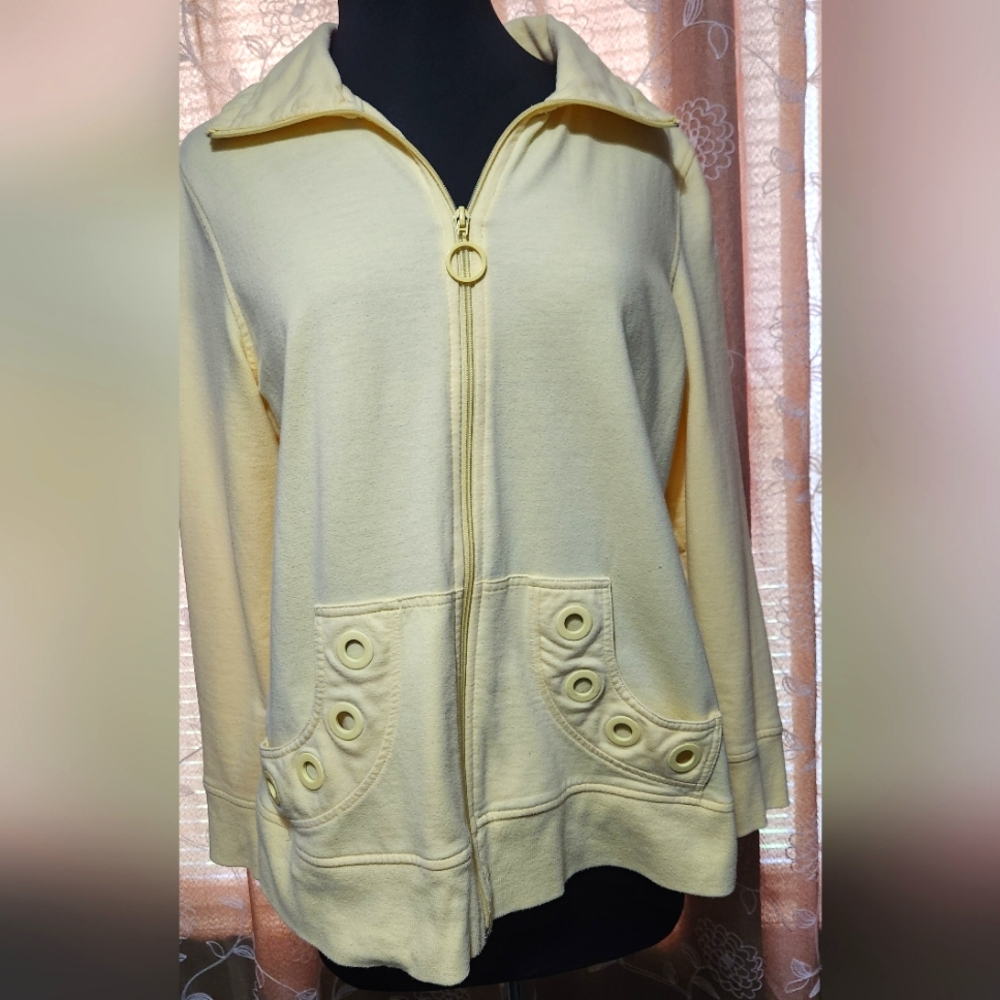 Coral Bay Yellow Jacket pockets zip up cotton size Large. Long sleeves - Picture 2 of 10